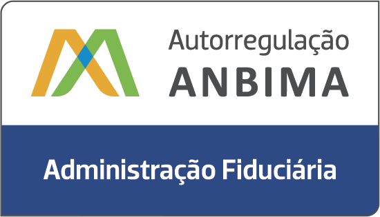 Selo de autorregulação da Anbima de Administração Fiduciária com destaques na cor azul e branco